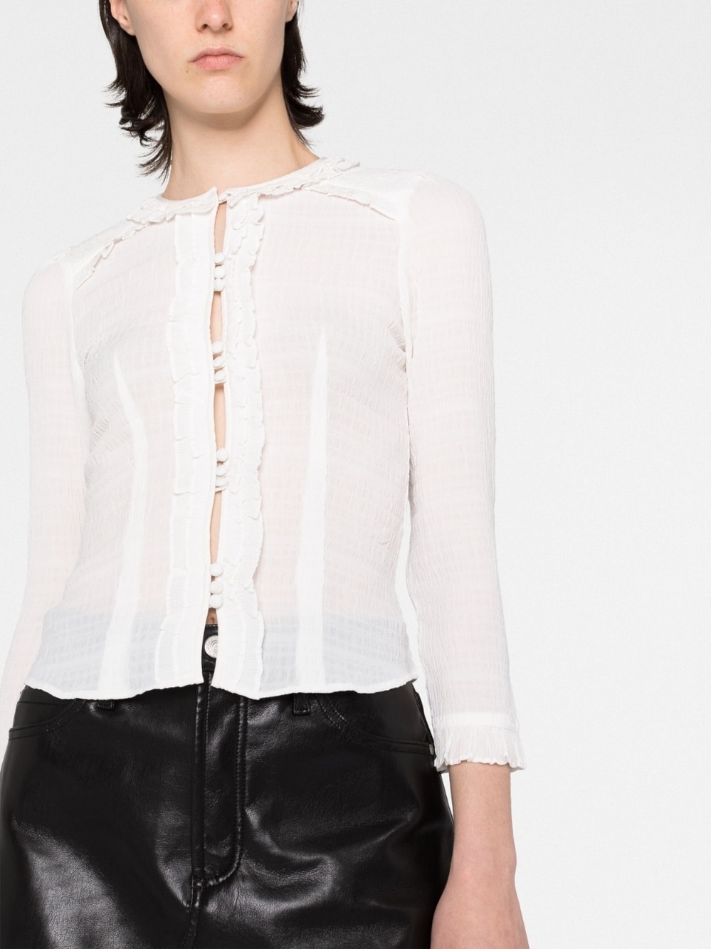 Isabel Marant Georgia Shirred Ruffle Button Front Blouse White Top